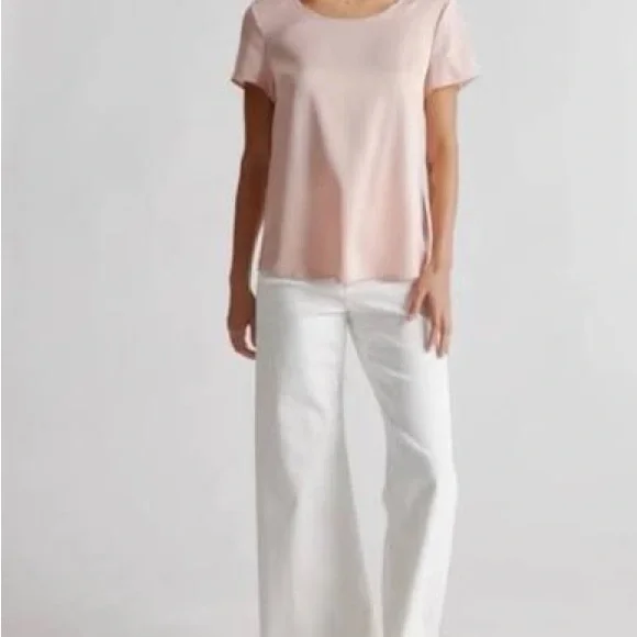 Quince Pink Washable Stretch Silk Short Sleeve Top Womens Medium - Picture 2 of 7